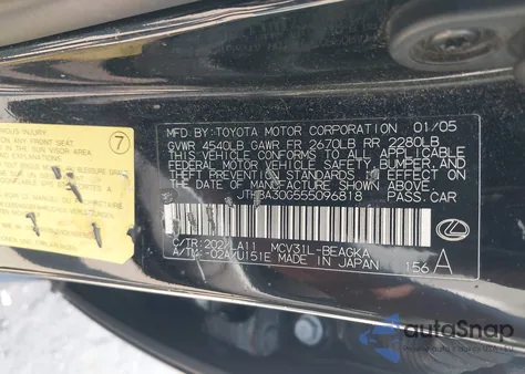 2005 Lexus Es 330 from USA, damaged, VIN JTHBA30G555096818